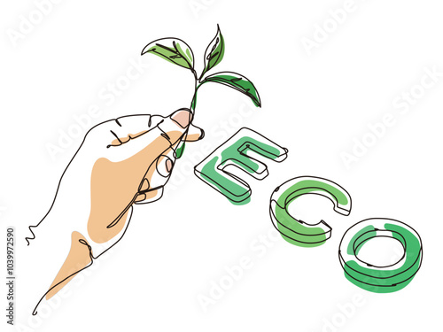 sketch lifestyle A063 hand hold Seedling with eco text shows concept for the focus on ECO vector illustration graphic EPS 10