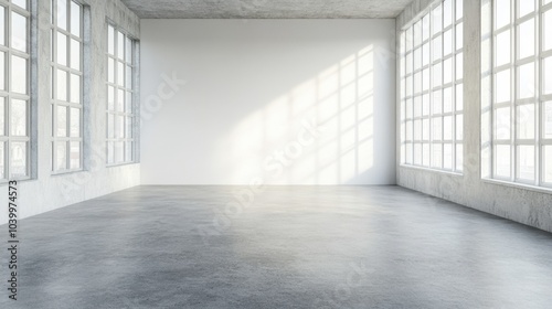 Bright Empty Room with Large Windows and Concrete Floor