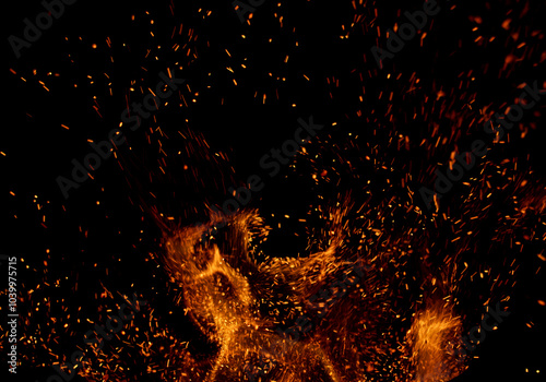The image is of a fire with a lot of smoke and sparks