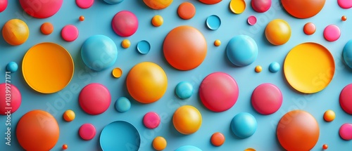Colorful Polka Dots on Blue Background