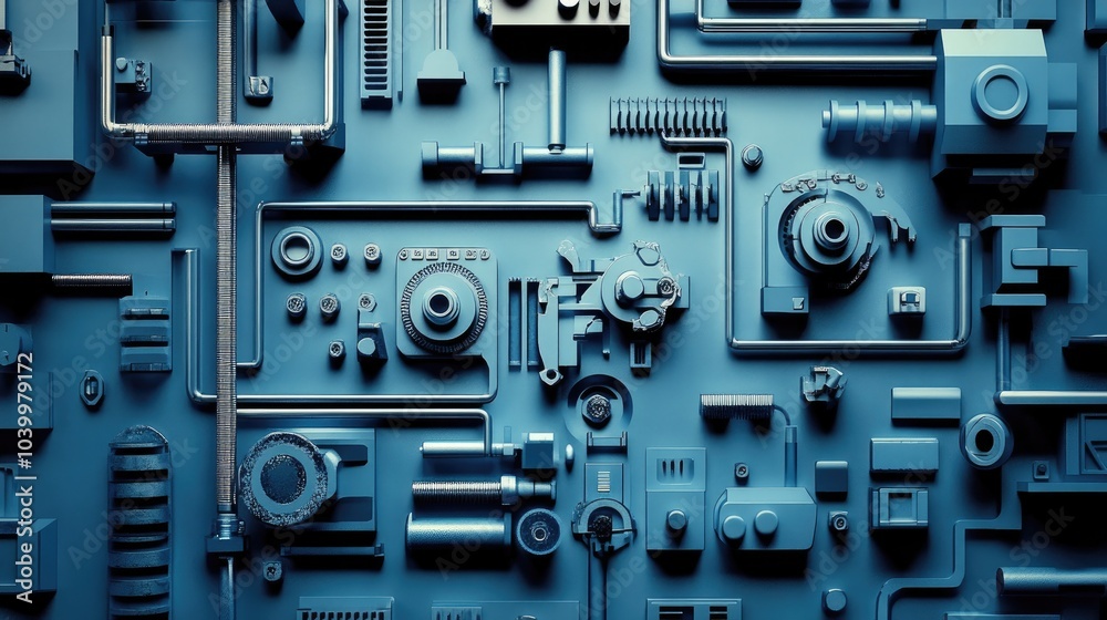 Abstract Blue Industrial Background with Geometric Shapes Abstract Blue Industrial Background with Geometric Shapes