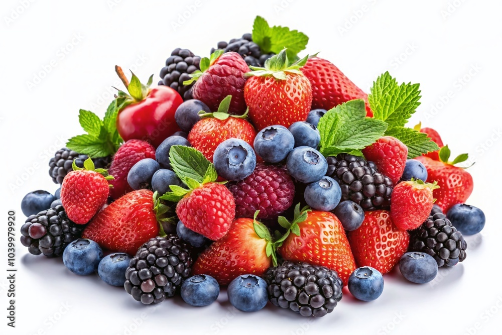 Fresh Berry Fruits Pile on White Background - Vibrant and Colorful Selection of Strawberries, Blueberries, Raspberries, Fresh Berry Fruits Pile on White Background - Vibrant and Colorful Selection of Strawberries, Blueberries, Raspberries,