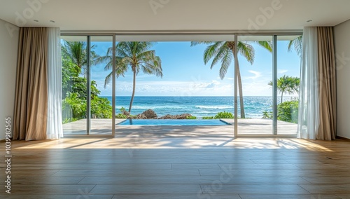 Fototapeta Naklejka Na Ścianę i Meble -  A large open living room with a view of the ocean