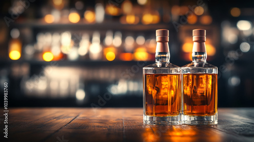 whiskey bottle on blur background