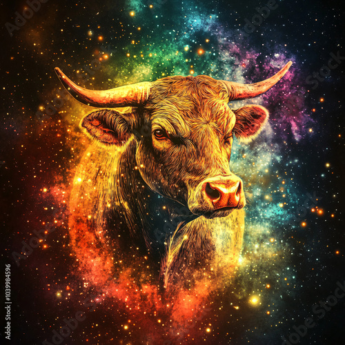 taurus zodiac sign, Abstract night sky background
 photo