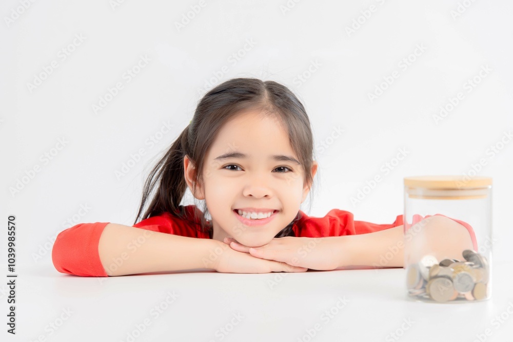 asia cute girl saving money bank or shaped money box asia cute girl saving money bank or shaped money box