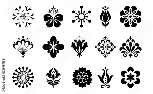 Flowers icon set. Flowers isolated on transparent background. Flowers in modern simple. Cute round flower plant nature collection. Vector illustrator