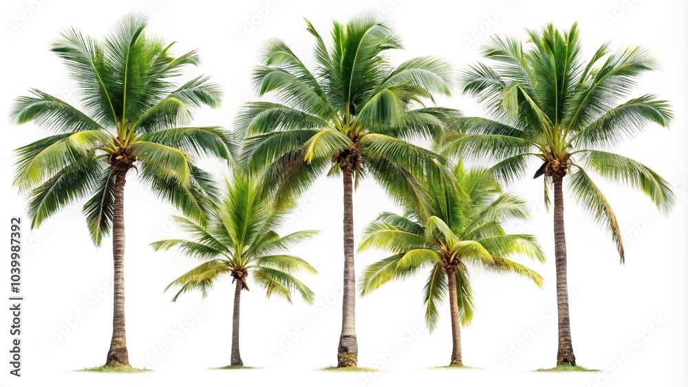 Coconut palm tree isolated with five different variations Close-Up Coconut palm tree isolated with five different variations Close-Up