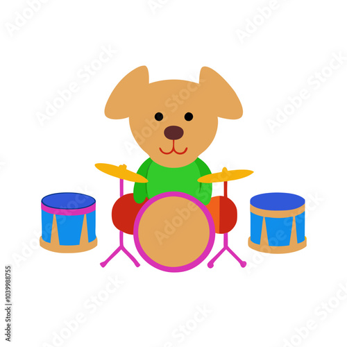 Groovy Dog Drummer: A playful illustration of a cute dog enjoying a drum solo. Perfect for children's books, music-themed projects, or adding a touch of fun to any design. 