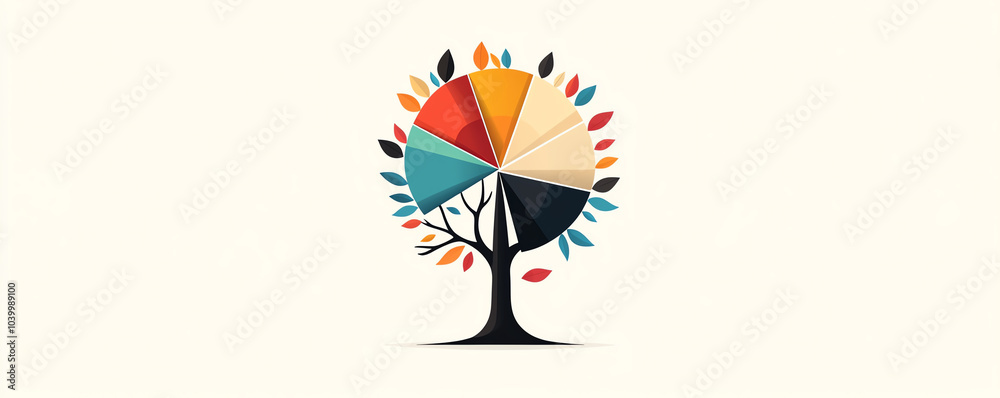 Pie chart expanding into a tree, growth through data interpretation, flat design illustration Pie chart expanding into a tree, growth through data interpretation, flat design illustration