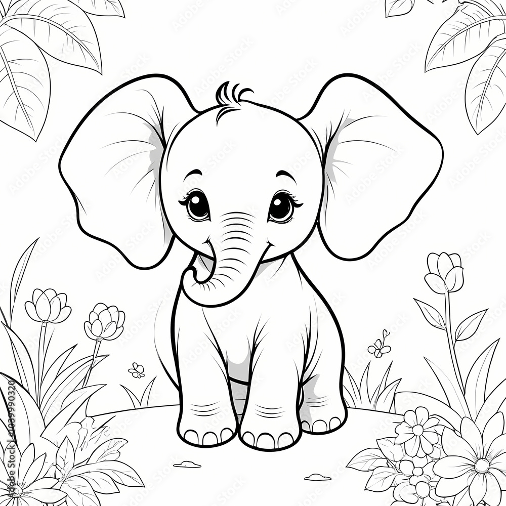 Cute Baby Elephant Coloring Book Page Cute Baby Elephant Coloring Book Page