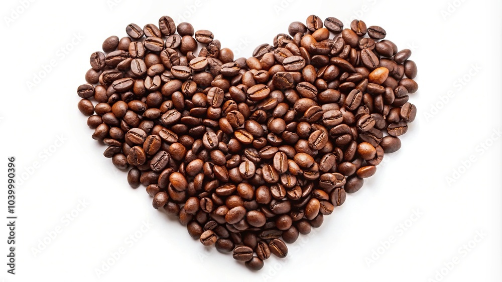 Coffee beans arranged in heart shape on white background Coffee beans arranged in heart shape on white background