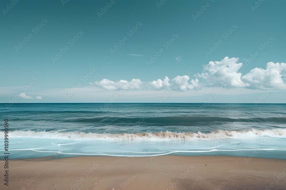 Serene Coastal View with Gentle Waves and Clear Skies Serene Coastal View with Gentle Waves and Clear Skies