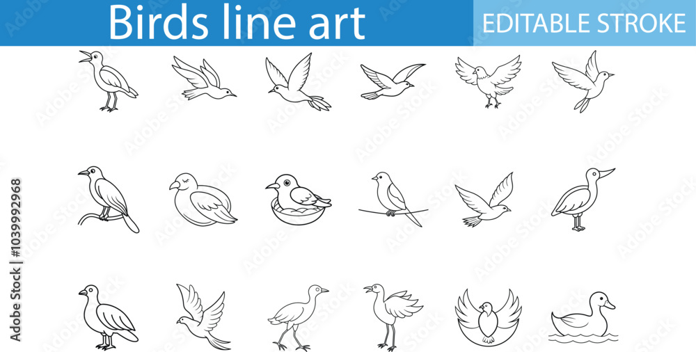 Birds Line Art Illustrations Set Editable Stroke Birds Line Art Illustrations Set Editable Stroke