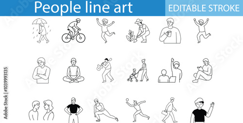 People Line Art Illustrations Editable Stroke