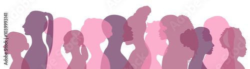 Silhouettes of women of different nationalities standing side by side.Vector illustration.