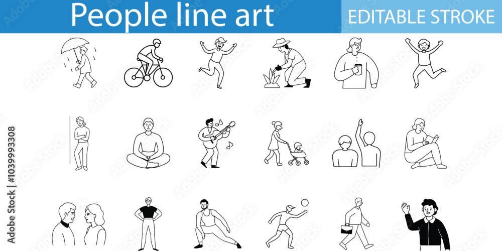People Line Art Illustrations Editable Stroke