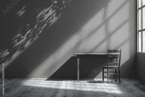 Serene Minimalist Interior with Shadows and Light