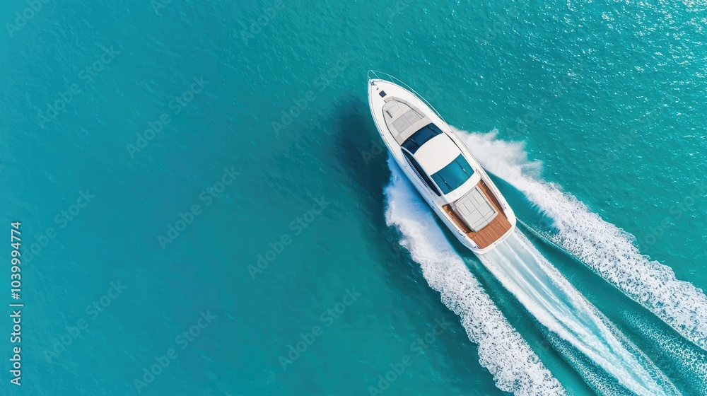 Luxury yacht sailing on clear blue ocean water, aerial view Luxury yacht sailing on clear blue ocean water, aerial view