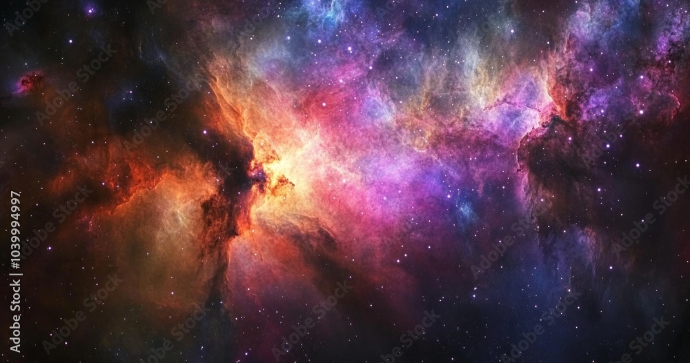 Naklejka premium A colorful space with a bright orange cloud in the middle