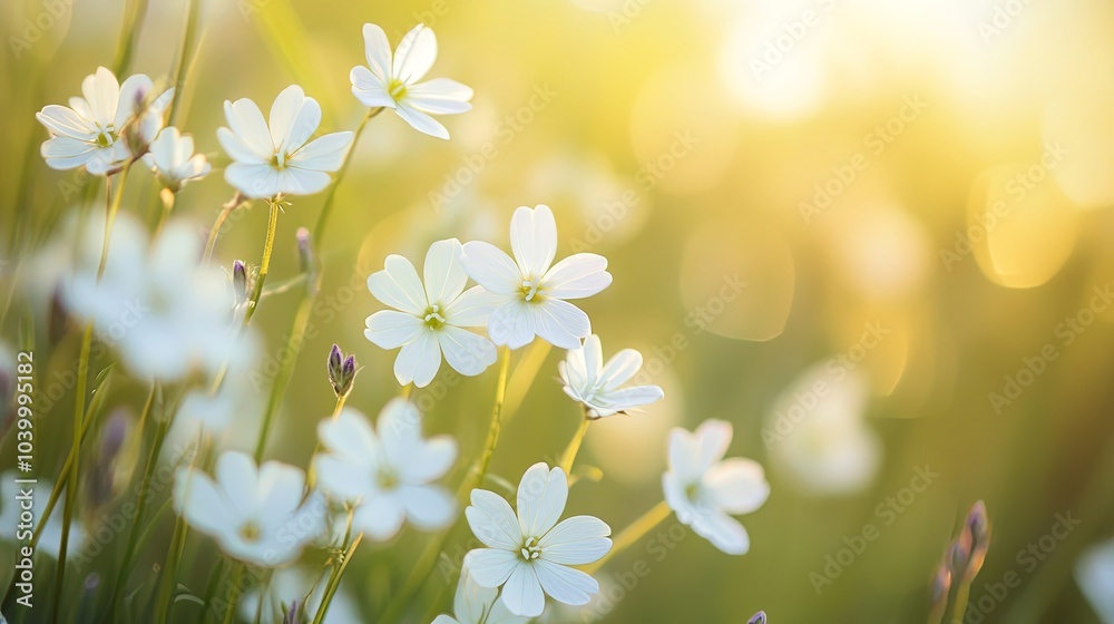 Fototapeta premium Delicate wildflowers illuminated by soft light