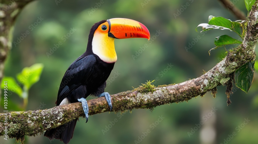 Toco toucan (Ramphastos toco) is sitting on a tree branch. Brazil. Pantanal Toco toucan (Ramphastos toco) is sitting on a tree branch. Brazil. Pantanal