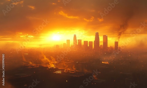 the skyline of los angeles during sunset