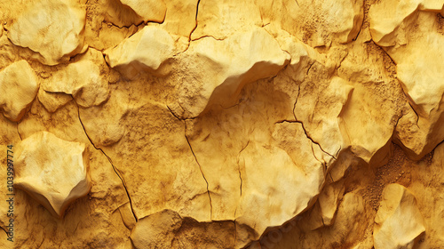 Textured yellow rock surface showcasing natural cracks and formations found in arid landscapes during daylight hours