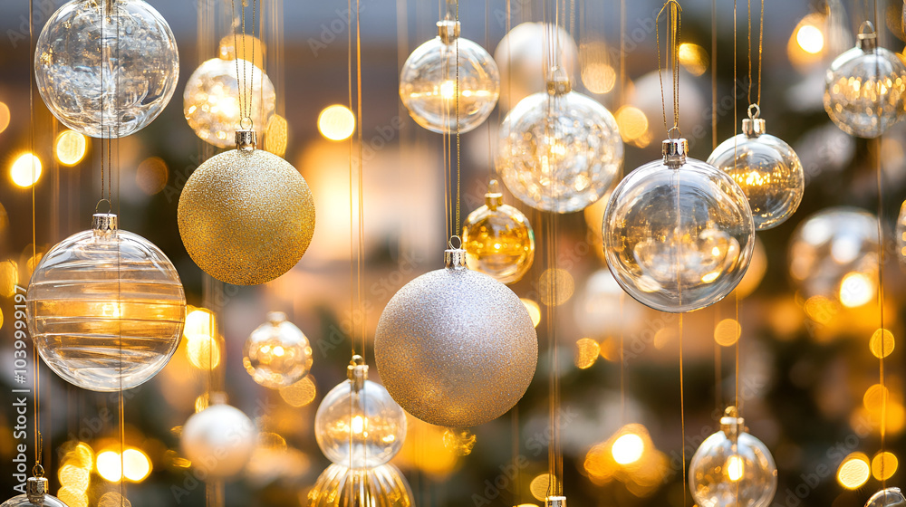 Elegant glass ornaments with gold and silver Elegant glass ornaments with gold and silver