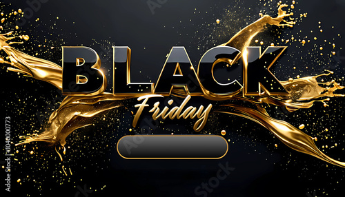 Black Friday banner with bold gold text and splashes, highlighting luxury, generative ai