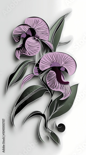 Paphiopedilum Orchids logo 3d vector paper cute