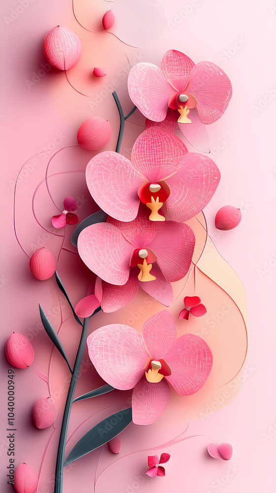 Paphiopedilum Orchids logo 3d vector paper cute