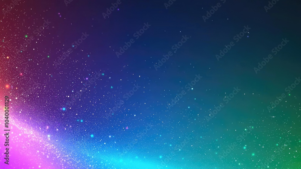 Fototapeta premium Abstract background with a gradient of purple, blue, and green with a diagonal line of light and sparkling particles.
