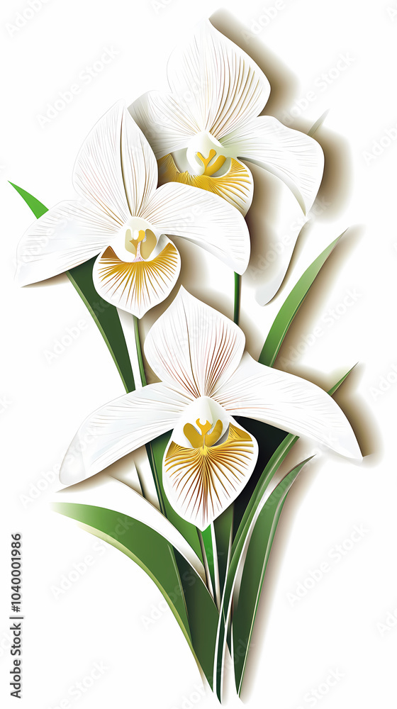 Obraz premium Paphiopedilum Orchids logo 3d vector paper cute