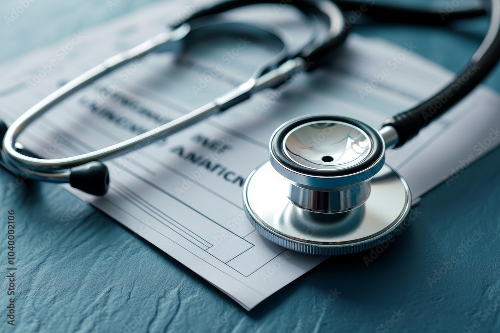 A stethoscope rests on a medical examination form, symbolizing healthcare, diagnostics, and physician-patient interaction. A stethoscope rests on a medical examination form, symbolizing healthcare, diagnostics, and physician-patient interaction.