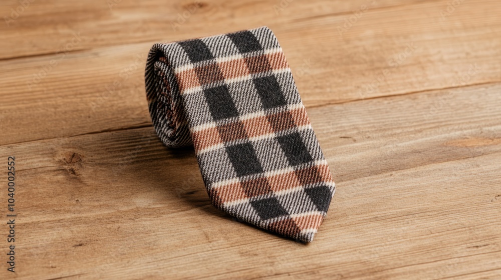 A checkered tie with a bold plaid design in shades of red, black, and grey, giving a rustic yet stylish vibe perfect for fall, very realistic A checkered tie with a bold plaid design in shades of red, black, and grey, giving a rustic yet stylish vibe perfect for fall, very realistic