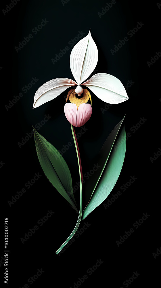 Naklejka premium Paphiopedilum Orchids logo 3d vector paper cute
