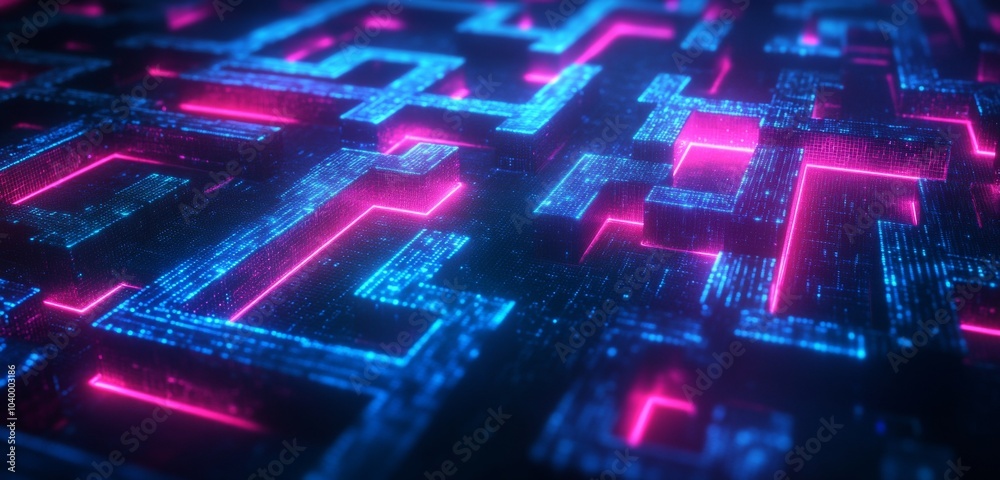 A blue and red maze made of blocks A blue and red maze made of blocks