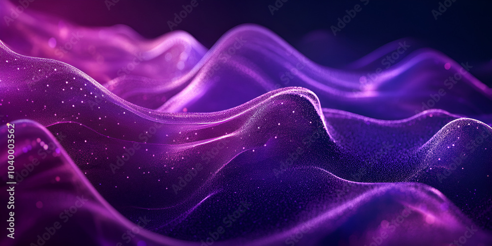 Fototapeta premium Ethereal Purple Waves with Sparkles Abstract Background