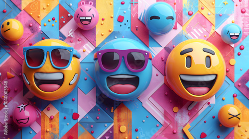 Colorful emoji characters with sunglasses. photo