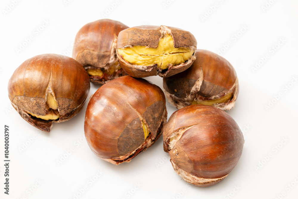 Closeup on grilled chestnut fresh out of an owen Closeup on grilled chestnut fresh out of an owen