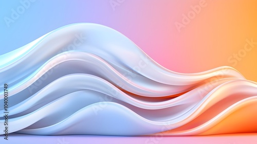 Smooth translucent glass shapes with elegant wavy patterns set against a futuristic backdrop featuring glowing lines and soft shadows creating a captivating and minimalist visual composition