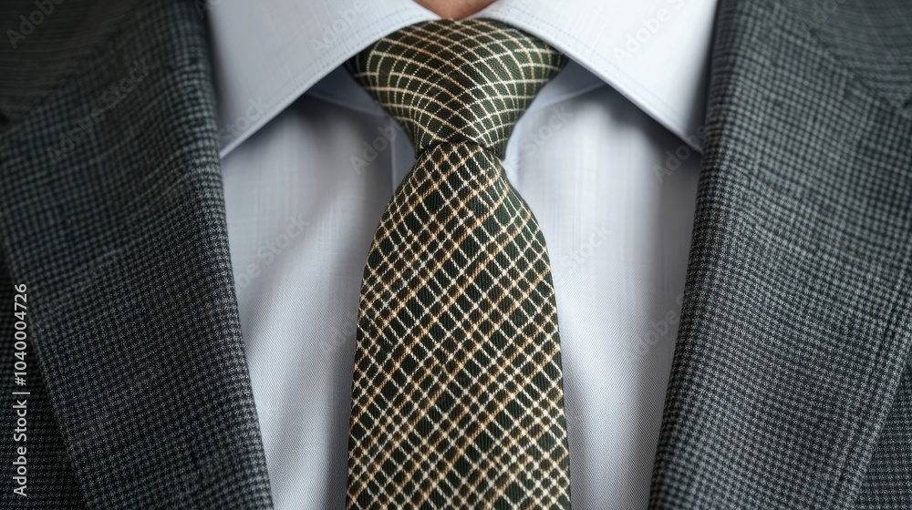 A tie with a traditional plaid pattern in dark green and black, offering a classic and rugged aesthetic perfect for fall and winter, very realistic A tie with a traditional plaid pattern in dark green and black, offering a classic and rugged aesthetic perfect for fall and winter, very realistic