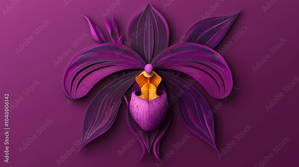 Naklejka premium Paphiopedilum Orchids logo 3d vector paper cute