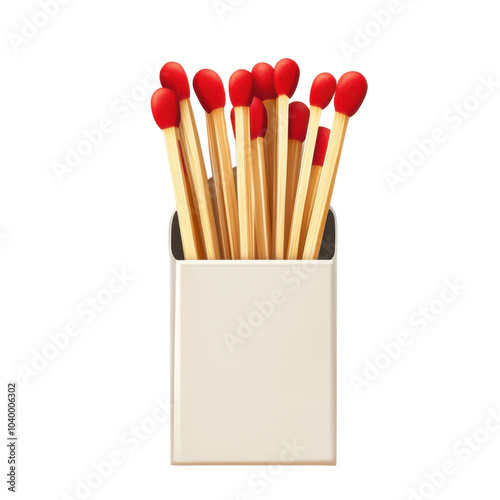 A box of matches with red tips, perfect for lighting candles or starting a fire, isolated on a white background.