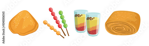 Hong Kong Sweet Street Food and Snack Vector Set