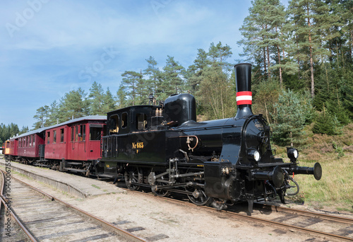 Vintage Steam Train on Scenic Forest Railway Track