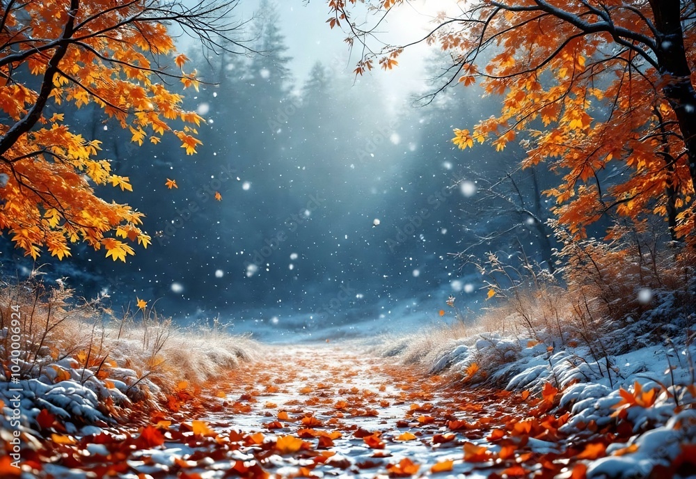 Autumn environment, autumn and winter landscape, falling leaves from a tree Autumn environment, autumn and winter landscape, falling leaves from a tree