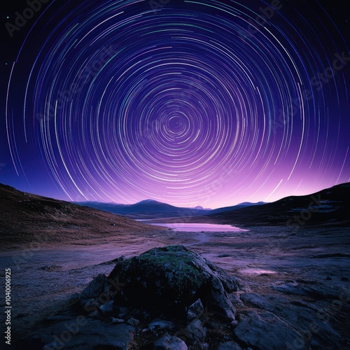 Star trails surrounding Aurora Australis or Aurora Borealis photo