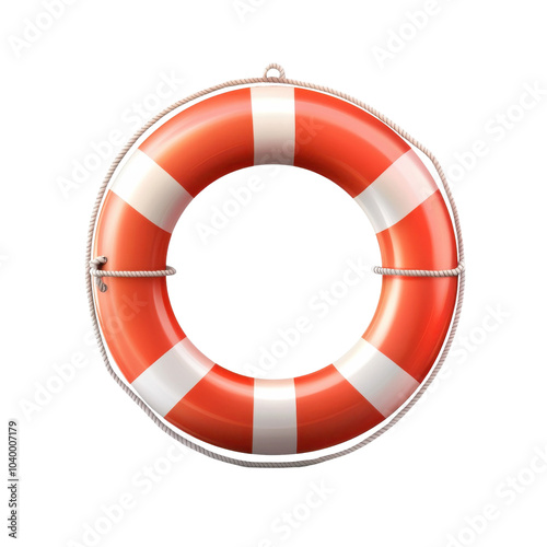 Classic orange and white lifebuoy on a transparent background, symbolizing safety and rescue in water.